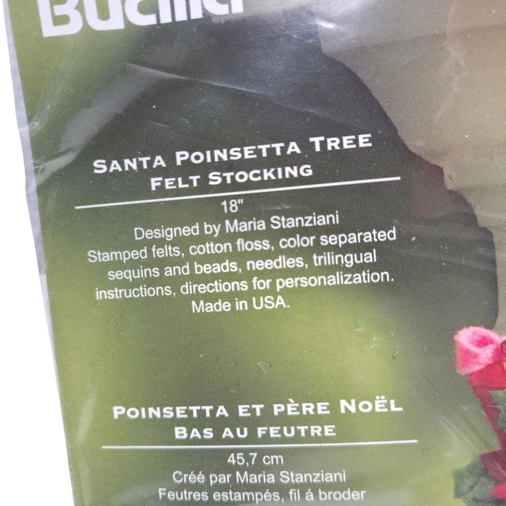 Bucilla Santa Poinsettia Tree Felt Stocking Kit 18 Inch Xmas Beads Sequins New